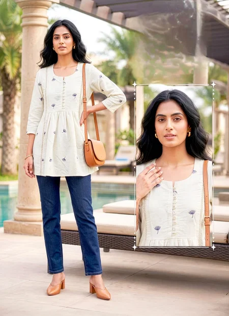 Ff Fancy Cloth Slub Embroidery Work Shrt Top Collections